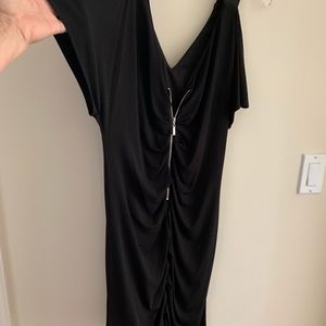 Cold shoulder dress ruching front &  back zipper